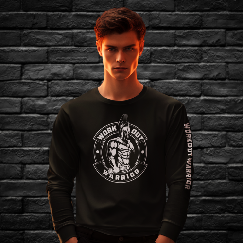 WORKOUT WARRIOR Long Sleeve Tee - White logo