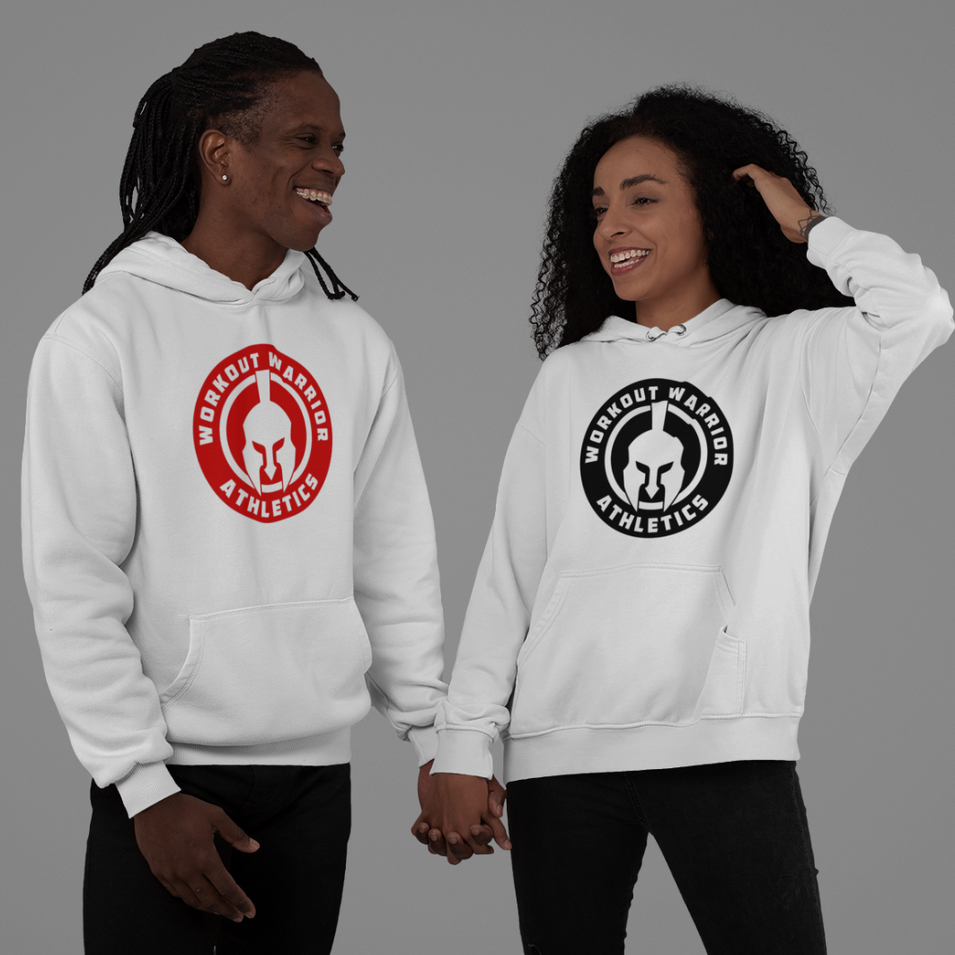 Workout Warrior Essential Hoodie – White with Red Logo