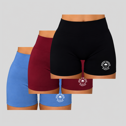 Workout Warrior Essential Athletic Shorts - Black / Burgundy / Blue