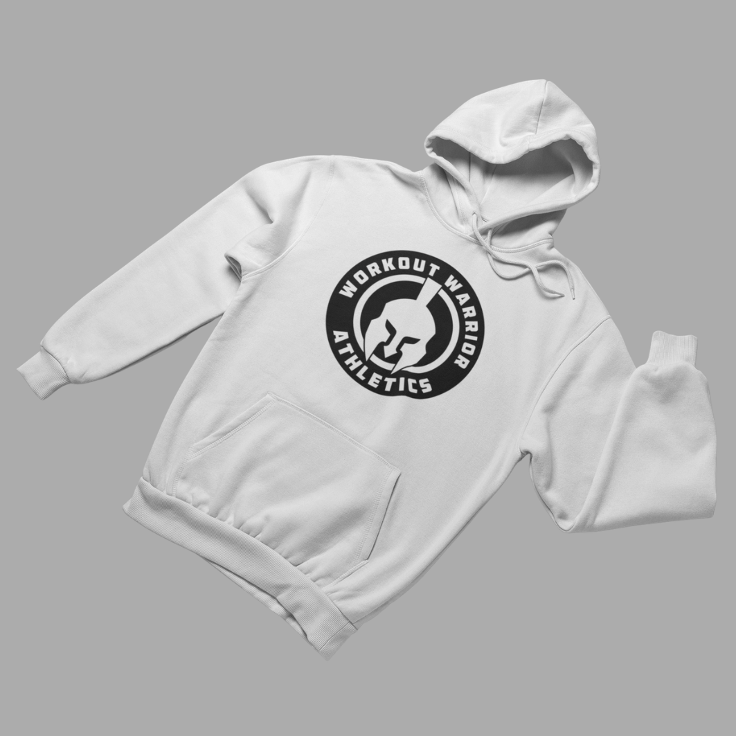 Workout Warrior Essential Hoodie – White with Black Logo