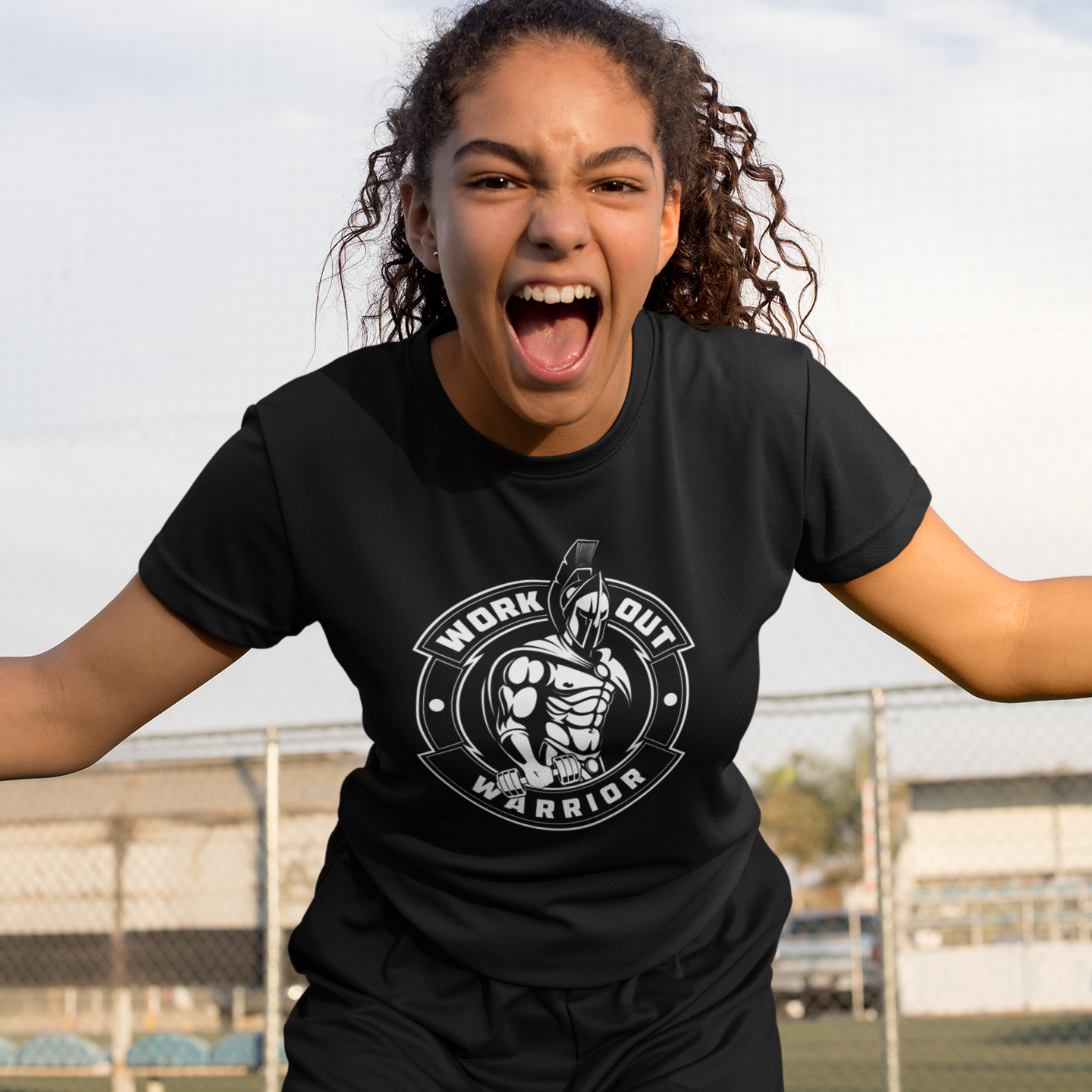 WORKOUT WARRIOR Ladies Fitted Tee - White logo