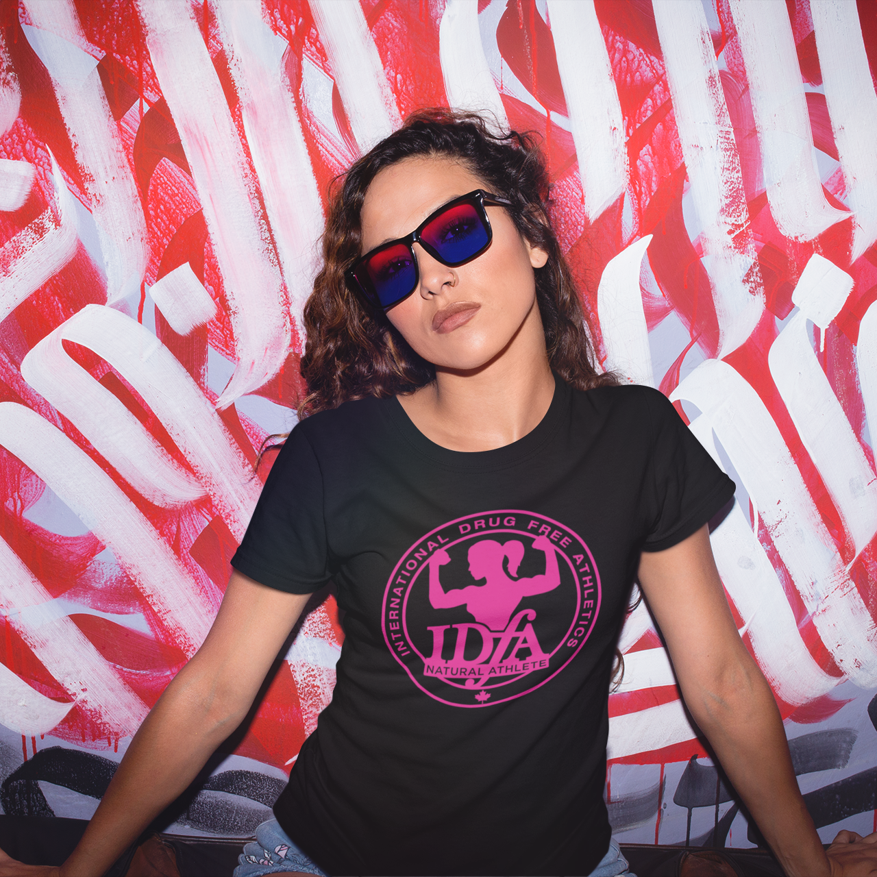 IDFA Ladies Fitted Cotton Tee - Pink logo