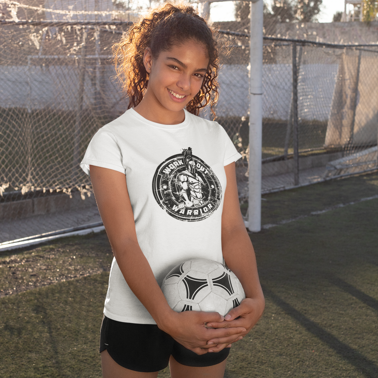 WORKOUT WARRIOR Ladies Fitted Tee - W&B logo