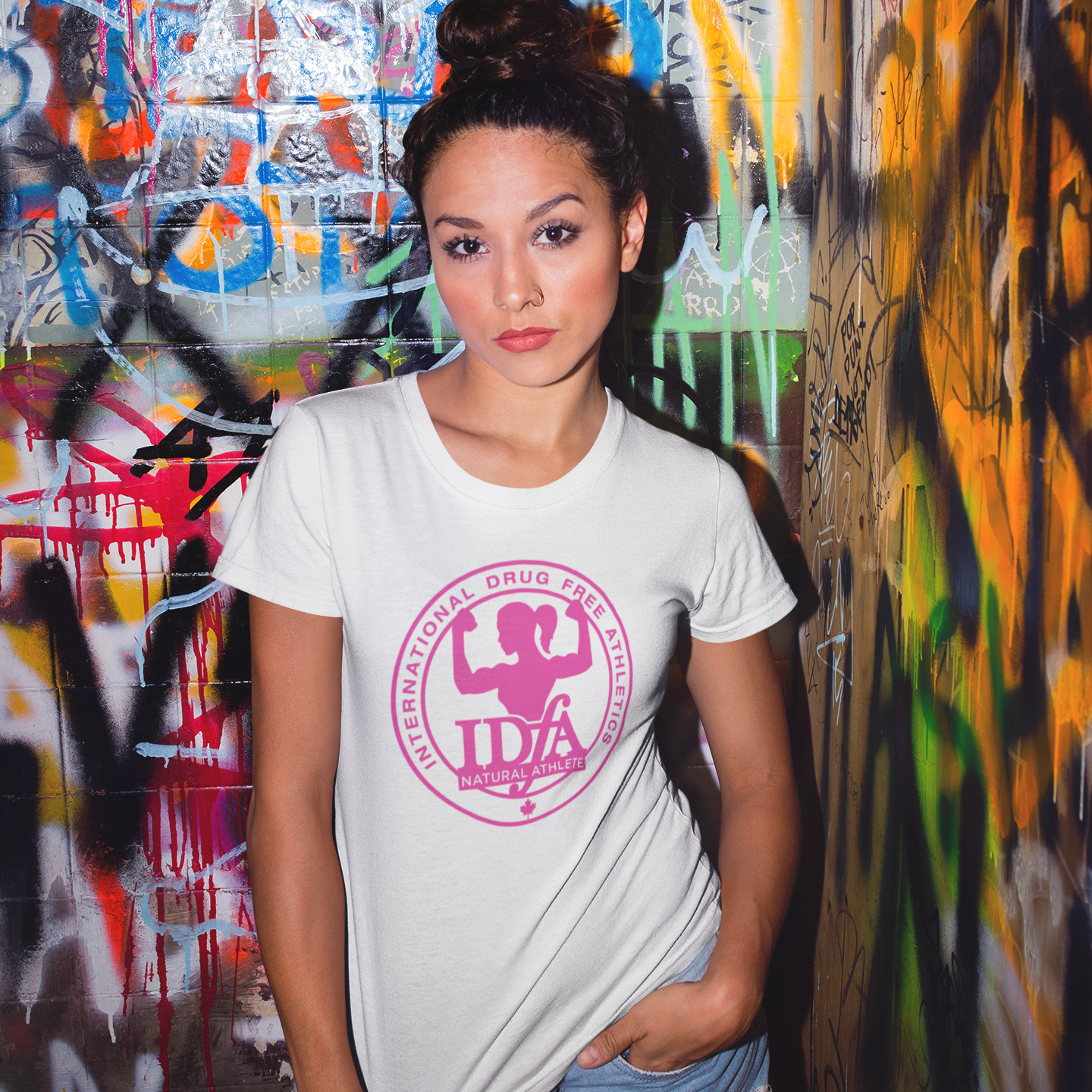 IDFA Ladies Fitted Cotton Tee - Pink logo