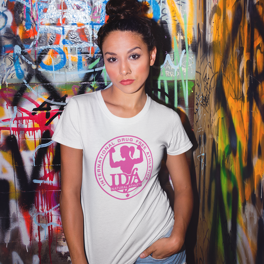 IDFA Ladies Fitted Cotton Tee - Pink logo